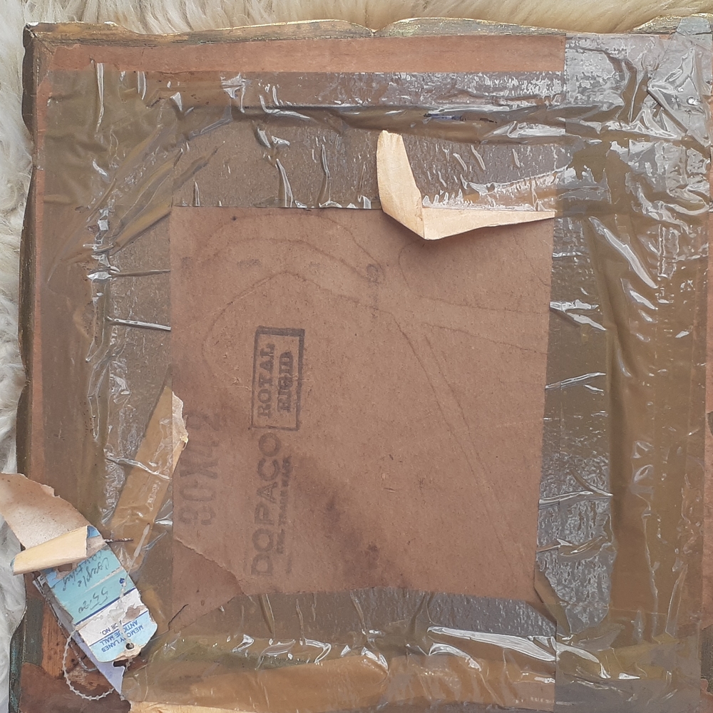 Porcelain painting Courting man woman pet Dog Garden gold frame 10x10 - Picture 3 of 5